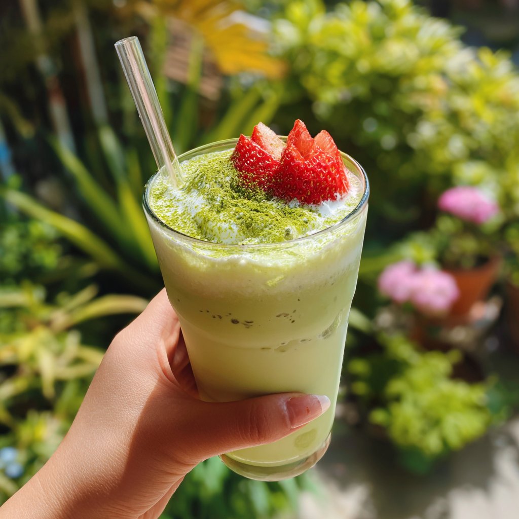 Iced Strawberry Matcha Latte At Home