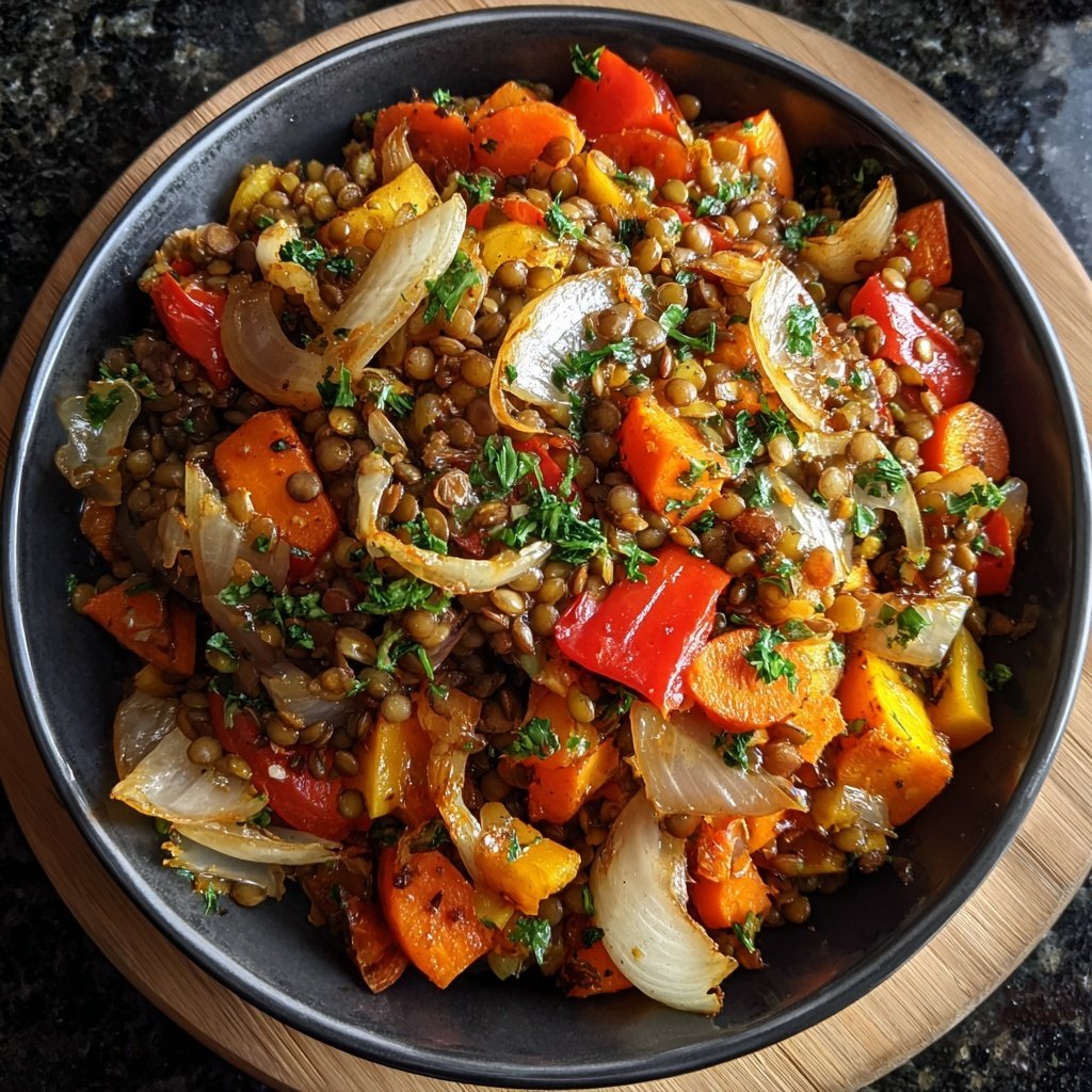Roasted Veggie Lentil Skillet